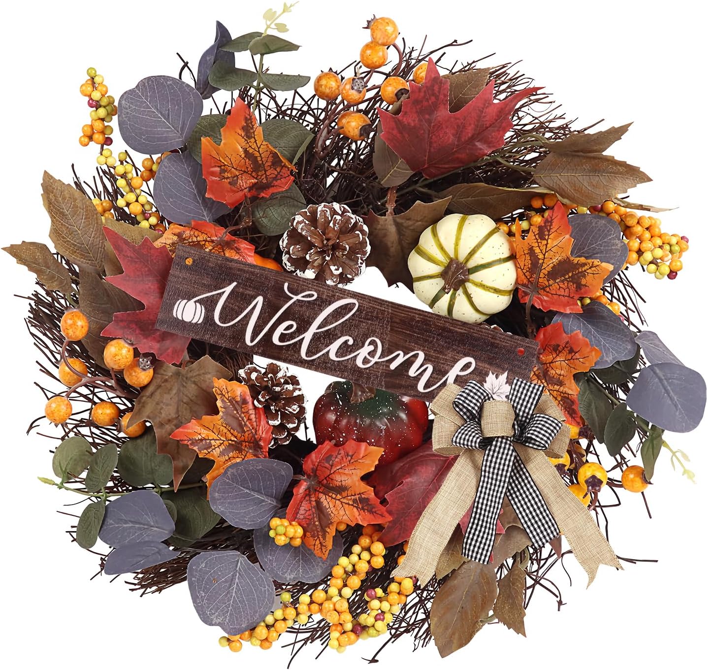 Fall Wreaths for Front Door Outside Decor(Wreath Eucalyptus)5&#x22;D x 20&#x22;W x 20&#x22;H