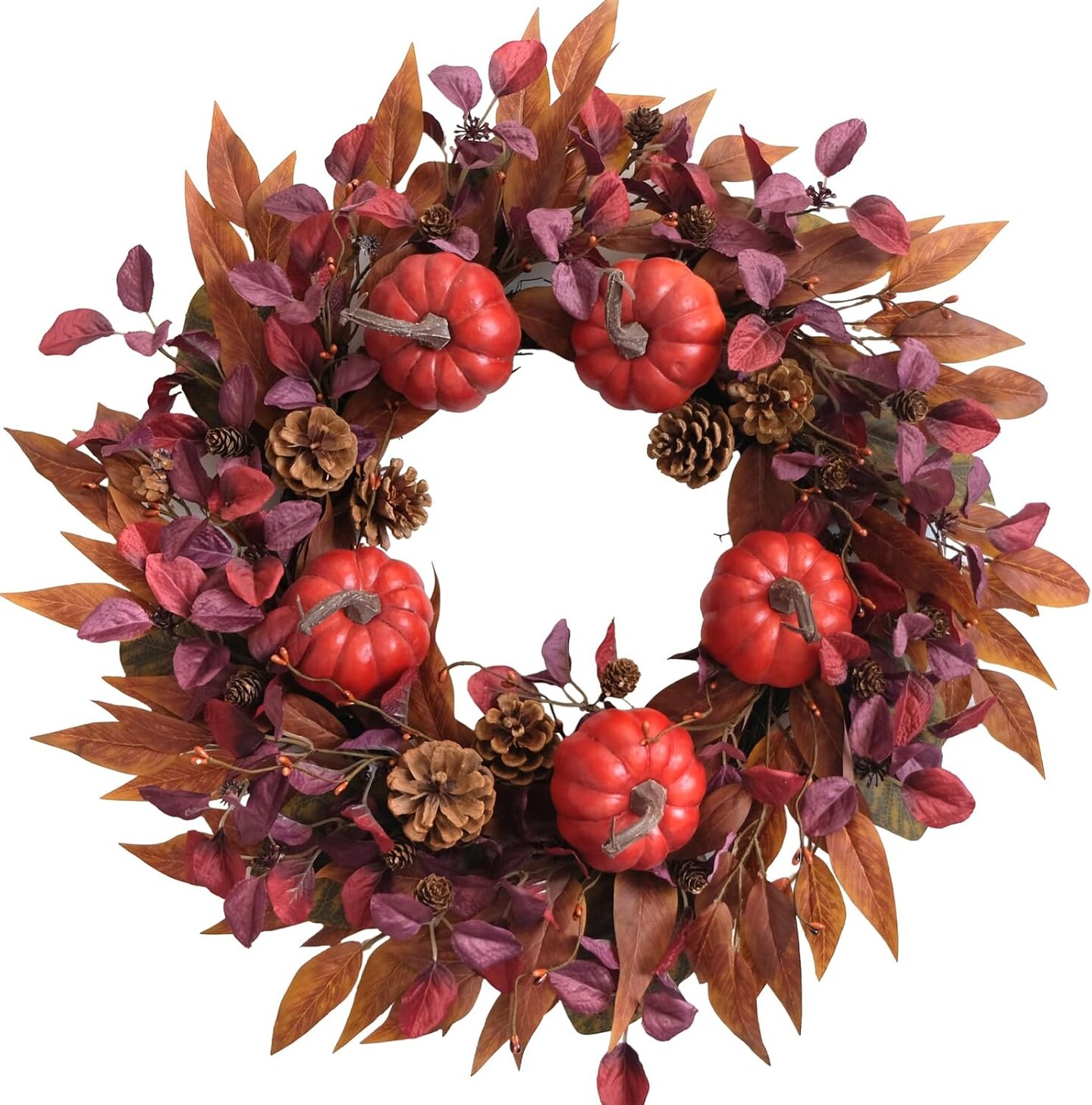 22 Inch Fall Wreath for Front Door(Deep Wine Red, Burgundy, Burnt Orange)14&#x22;D x 13&#x22;W x 2&#x22;H
