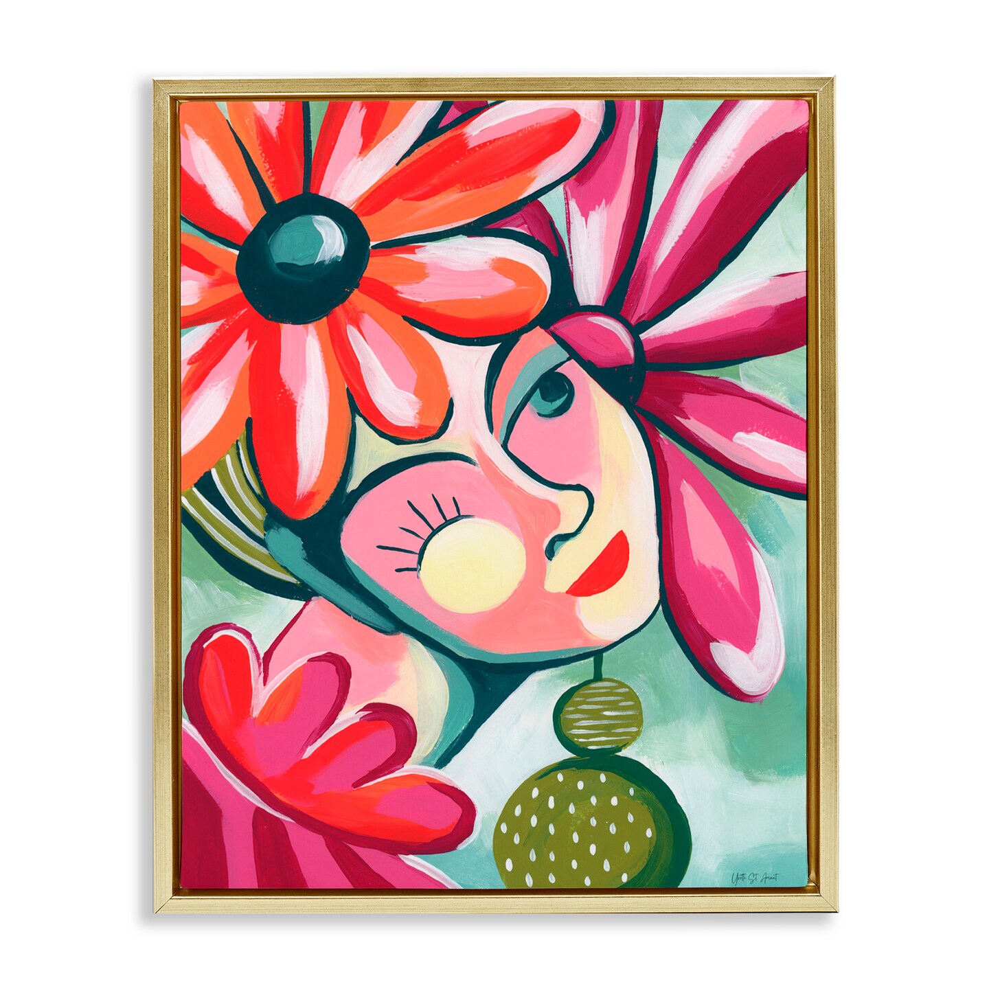 Stupell Industries Retro Bright Jolie Portrait Black Framed Floater Canvas Wall Art, design by Yvette St. Amant