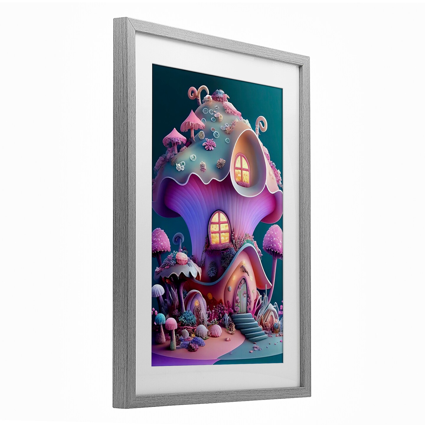Stupell Industries Magicville Fairytale Mushroom House Framed Print Under Glass, design by Sasha