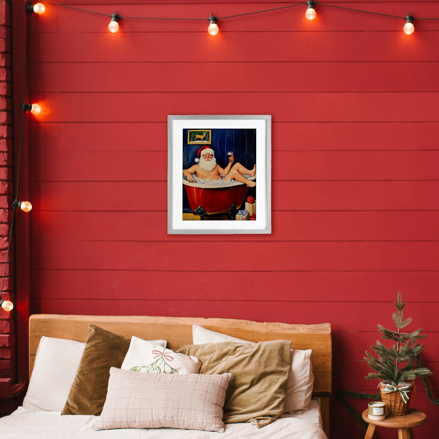 Stupell Industries Joyful Bathtub Santa Framed Print Under Glass, design by Arlington Prints