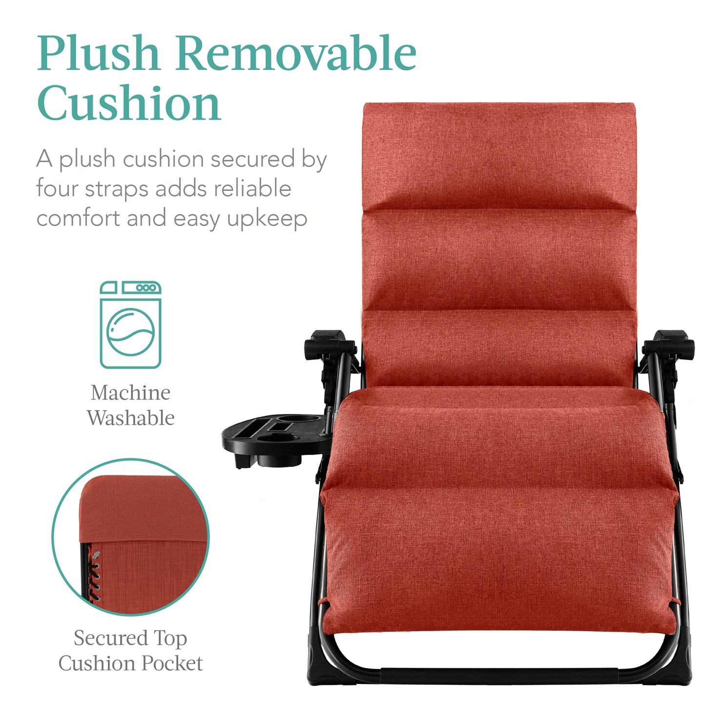 Best Choice Products Oversized Zero Gravity Chair, Folding Recliner w/ Removable Cushion, Side Tray