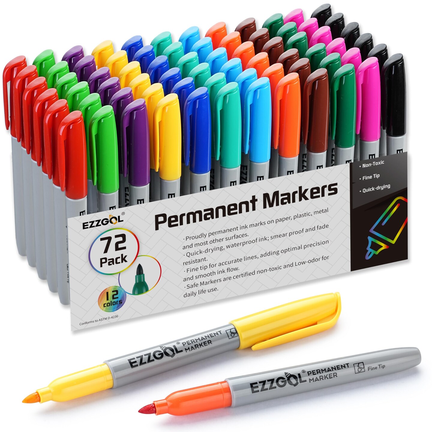 Permanent Markers Bulk, Permanent Marker Bulk Pack of 72, 12 Assorted ...