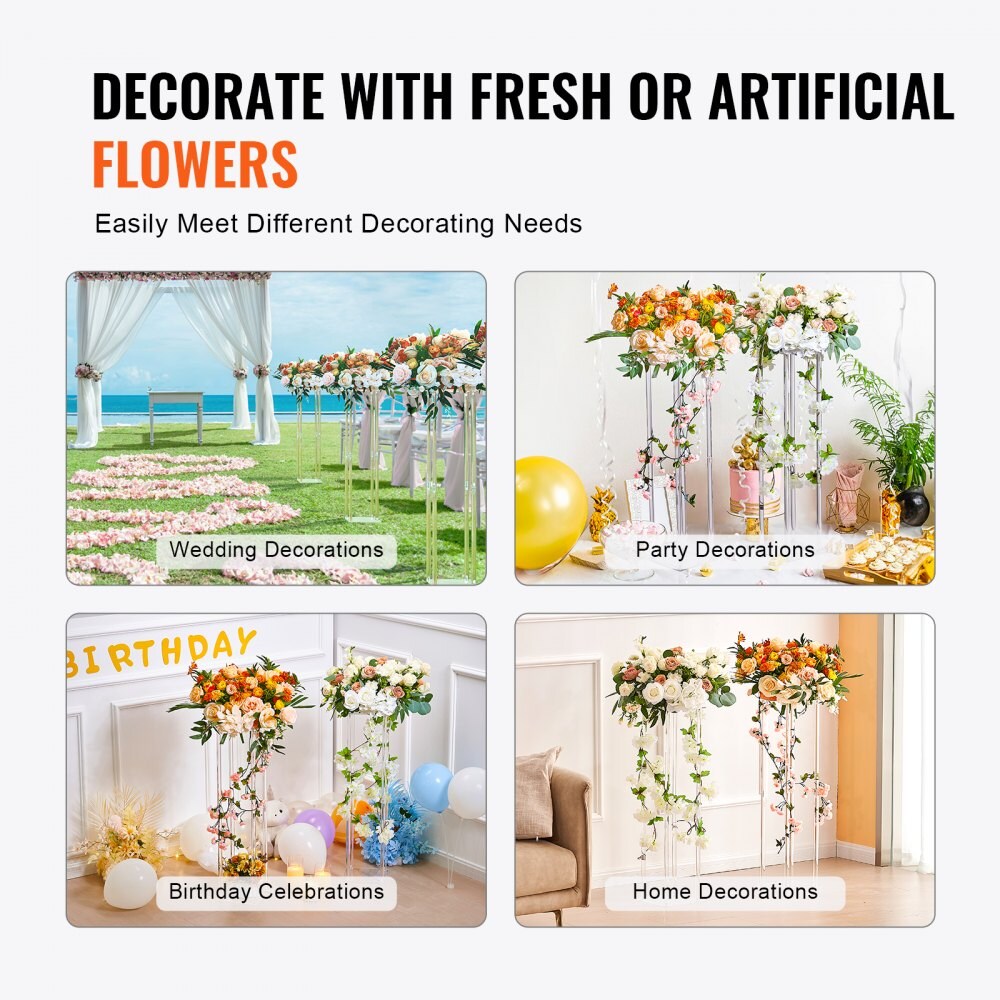 Wedding Flower Stand Acrylic 23.6in, Geometric Vase Column for T-Stage Decor