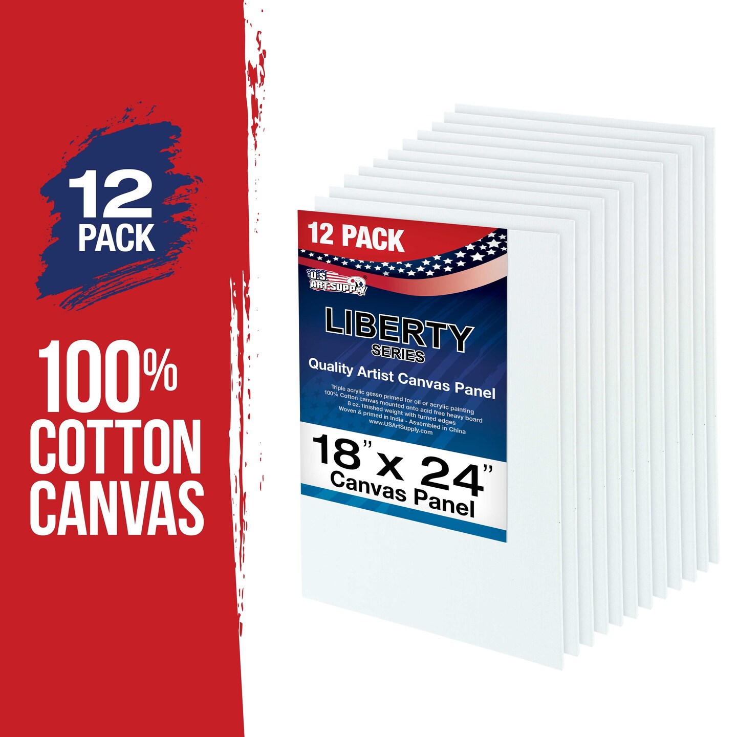 18 X 24 Inch Professional Art Canvas Board Panels 12 Pack - 8 Ounce Heavyweight Cotton Acid Free Canvases for Painting Acrylics and Watercolor (1 Case of 12 Single Canvas Painting Panels)