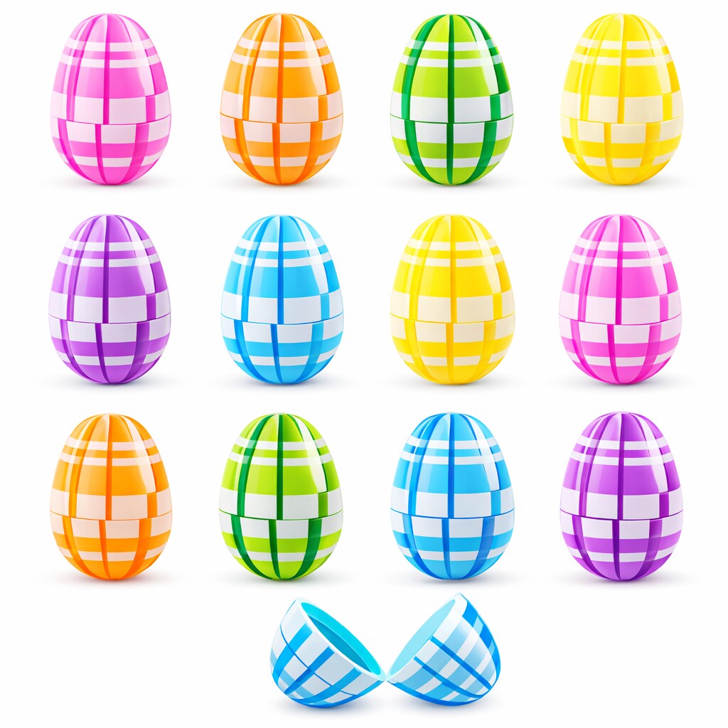 Set of 12 Fillable Easter Eggs Multicolor Plaid Plastic Hinged Eggs 2.25 Inches