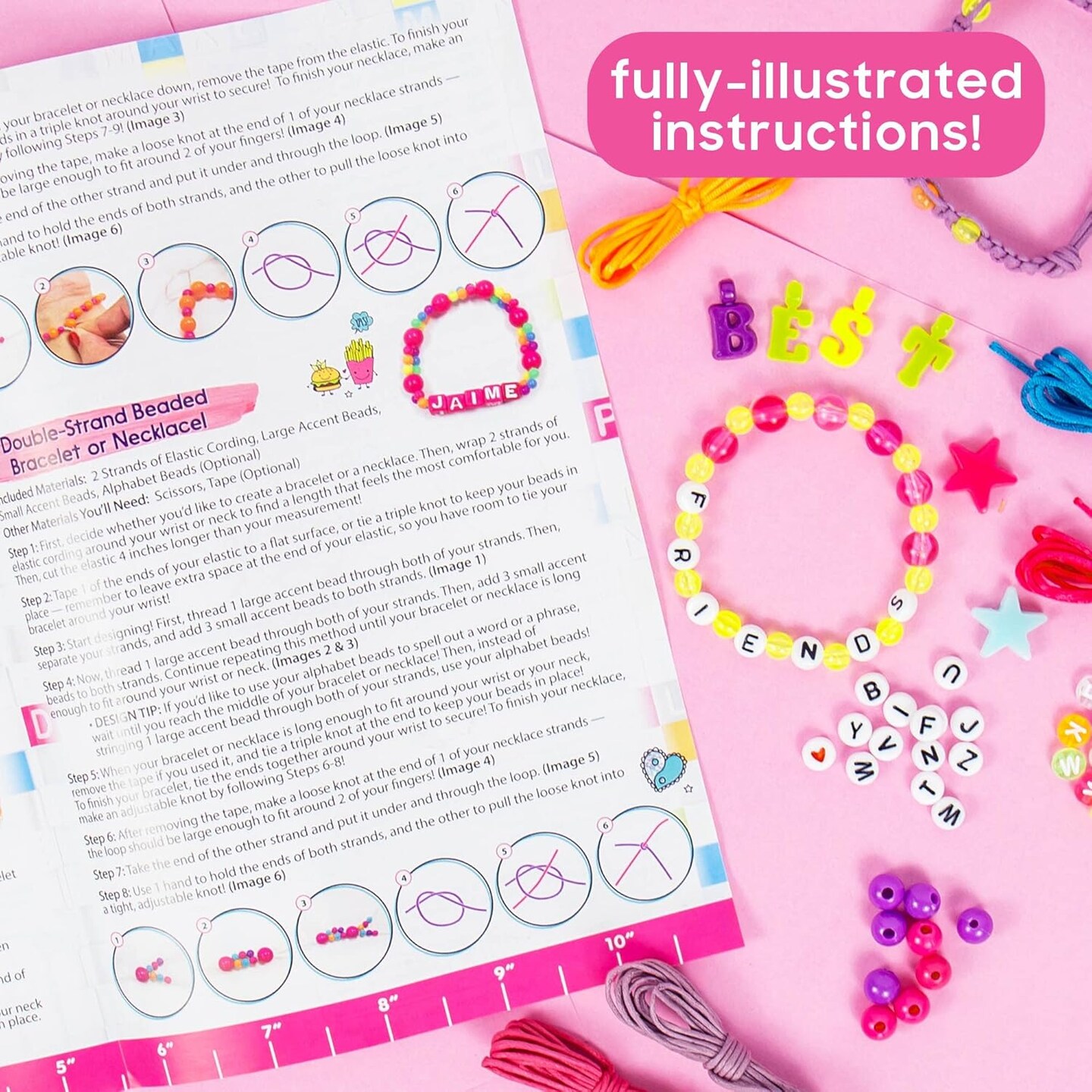ABC Beads by Horizon Group USA – 1000+ Alphabet Beads & Charms Kit with Satin & Wax Cords, Elastic, Key Ring & Star Accents | DIY Personalized Jewelry & Accessories