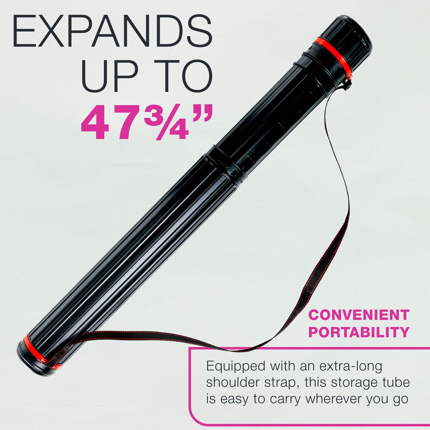 Large Poster Tube - Telescoping Adjustable 30-1/4" to 47-3/4" - Durable 4-7/8" Diameter Storage Tube - Art Poster Carrier Holder & Blueprint Storage Drafting Tube Travel & Protection