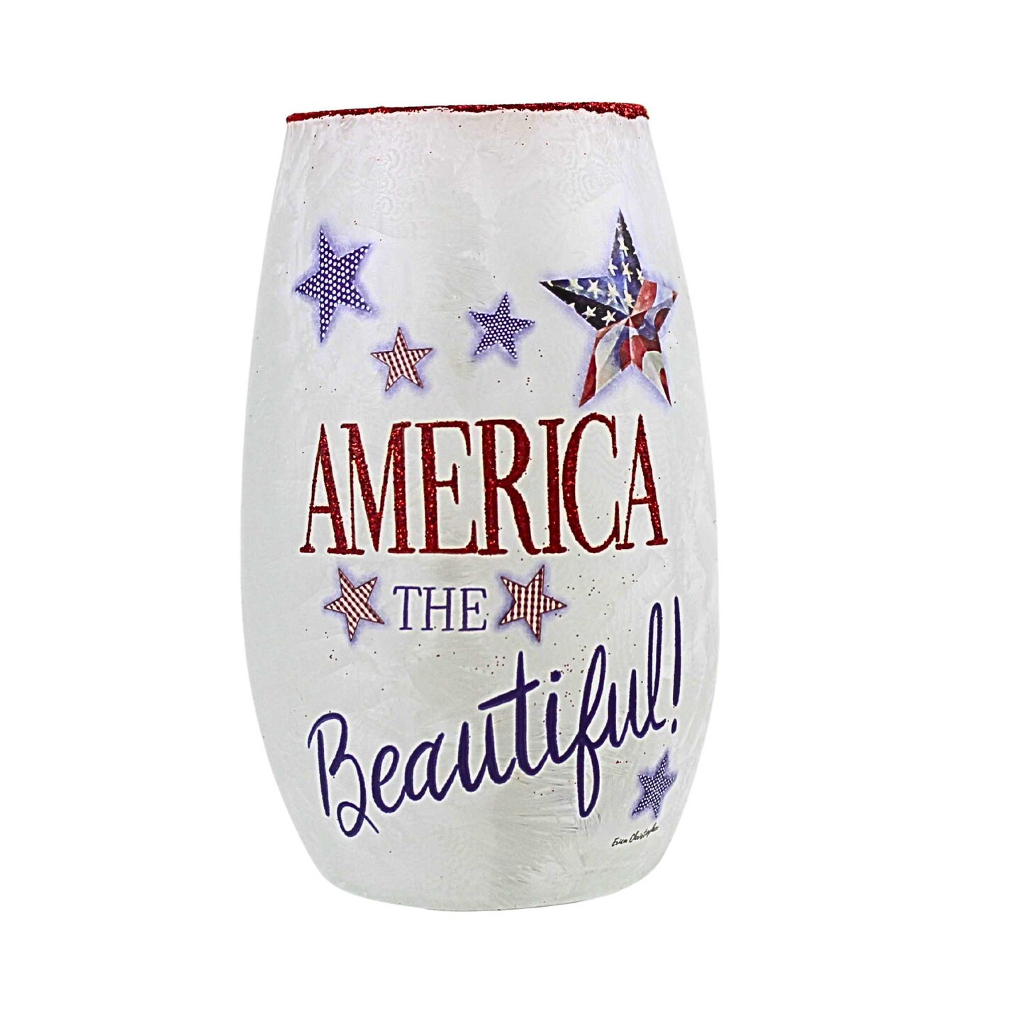 Stony Creek 5.25 In Independence Day Pre-Lit Sm Vase Patriotic Lighted Glass Accent , July 4Th Flag