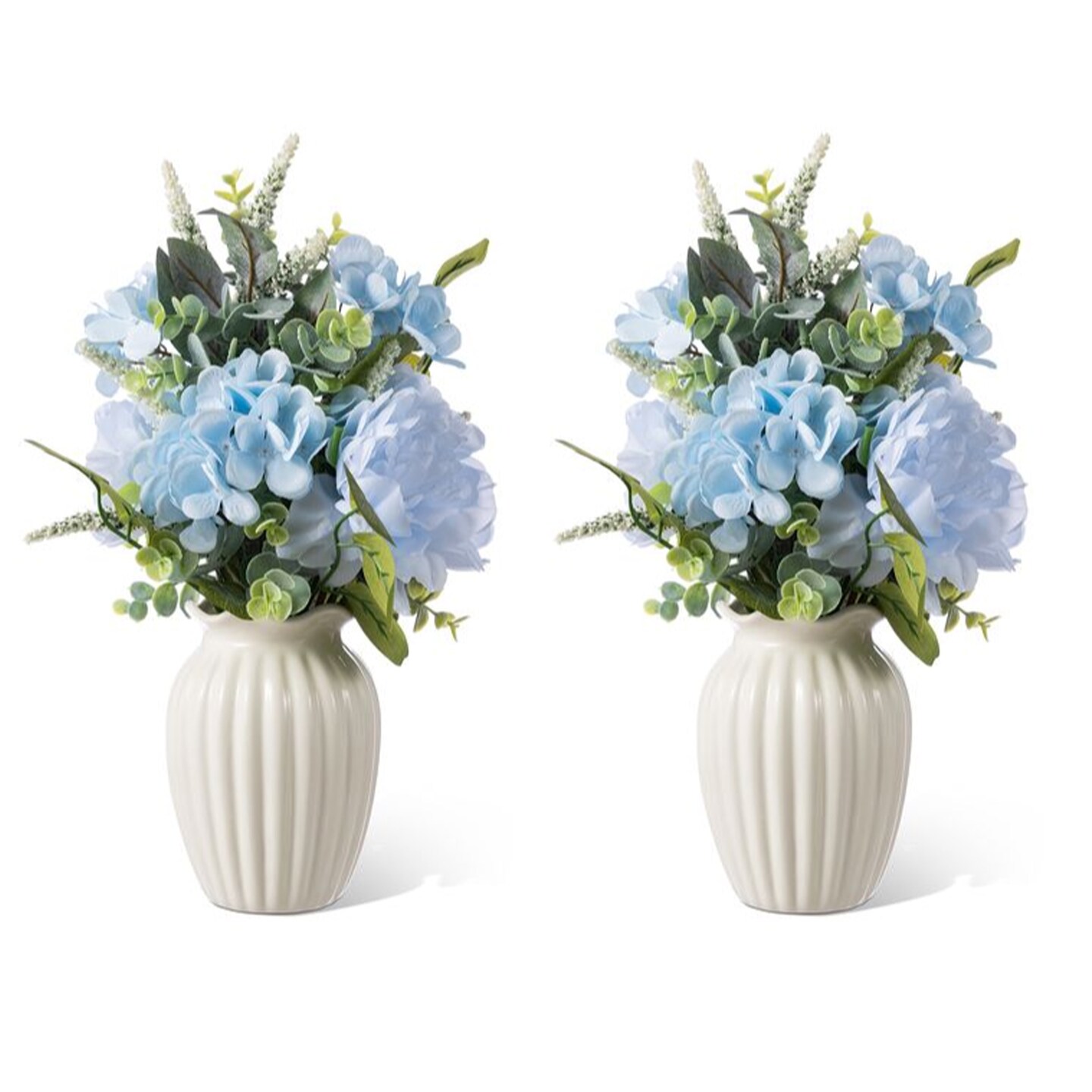 Set of 2 18"H Blue Peony & Hydrangea with Ceramic Vase Centerpiece