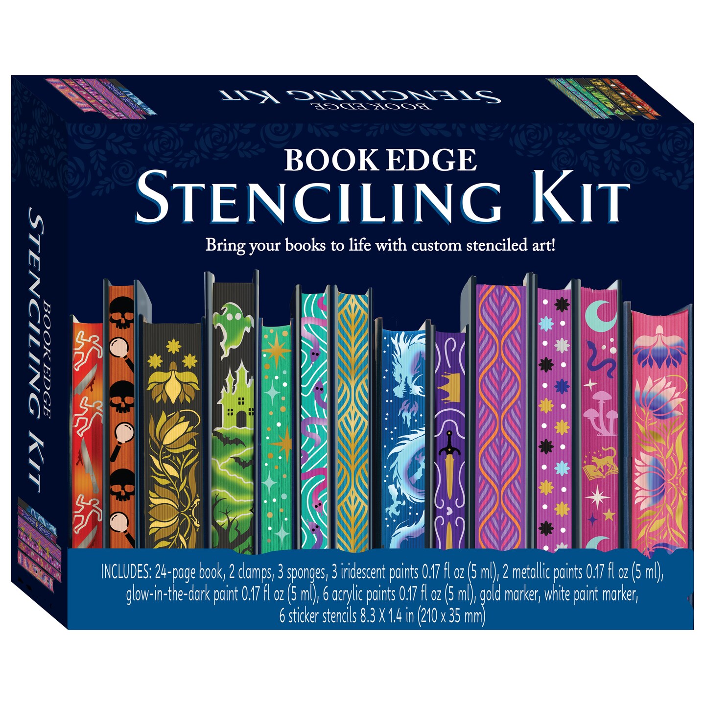 Hinkler: Book Edge Stenciling Kit - Customize Your Books, Creative Adult DIY Art Set, Stencils, Paints, Sponges, Clamps, Markers & Instructional Guide