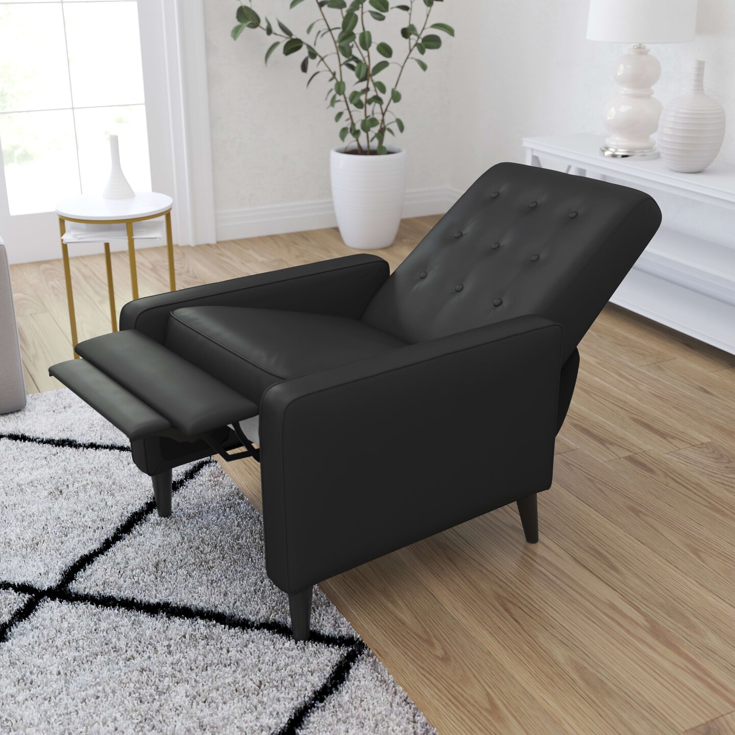 Merrick Lane Darcy Recliner Chair Mid-Century Modern Faux Leather Tufted Upholstery Ergonomic Push Back Living Room Recliner