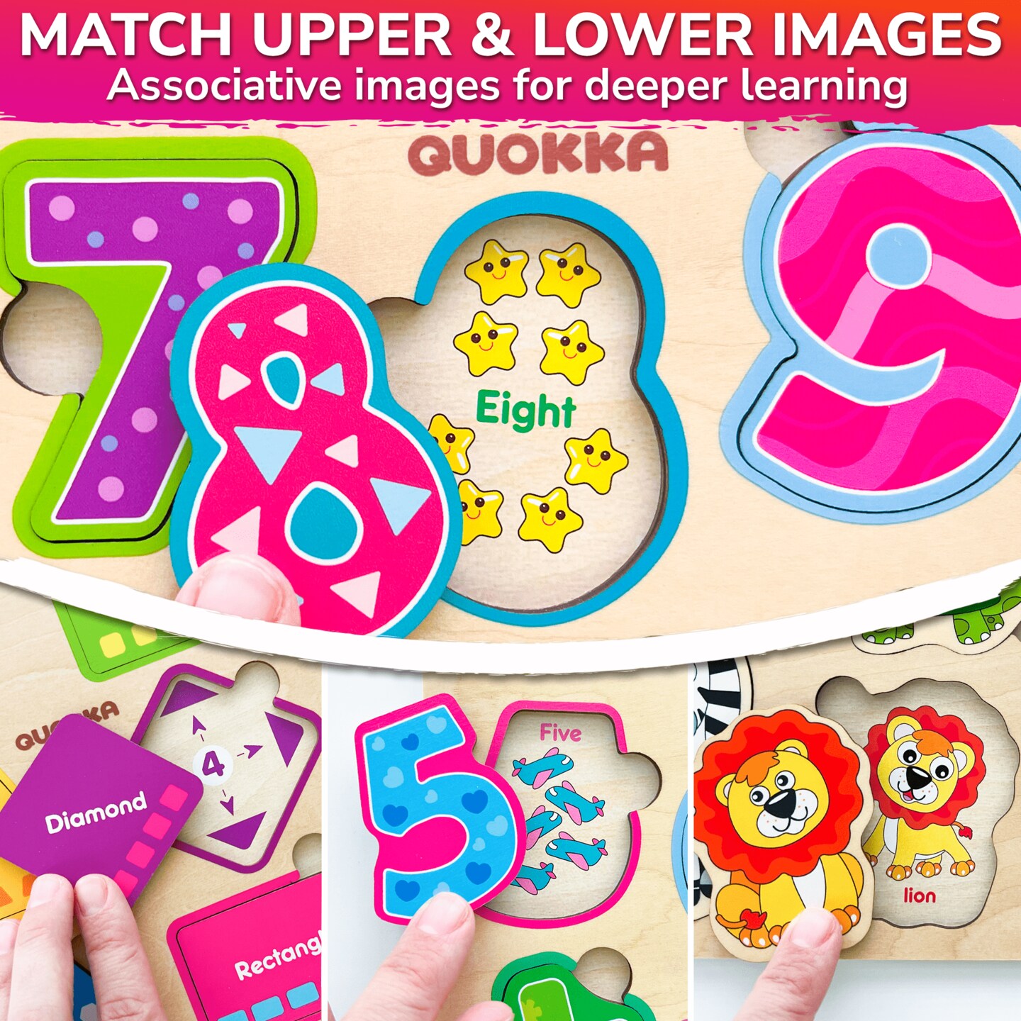 QUOKKA Wooden Puzzles for Toddlers | Shapes Numbers Animals