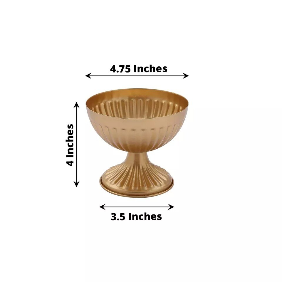 Gold 2 Metal 4" Ribbed Bowl Style Mini Compote Vases Flower Pots Pots Events