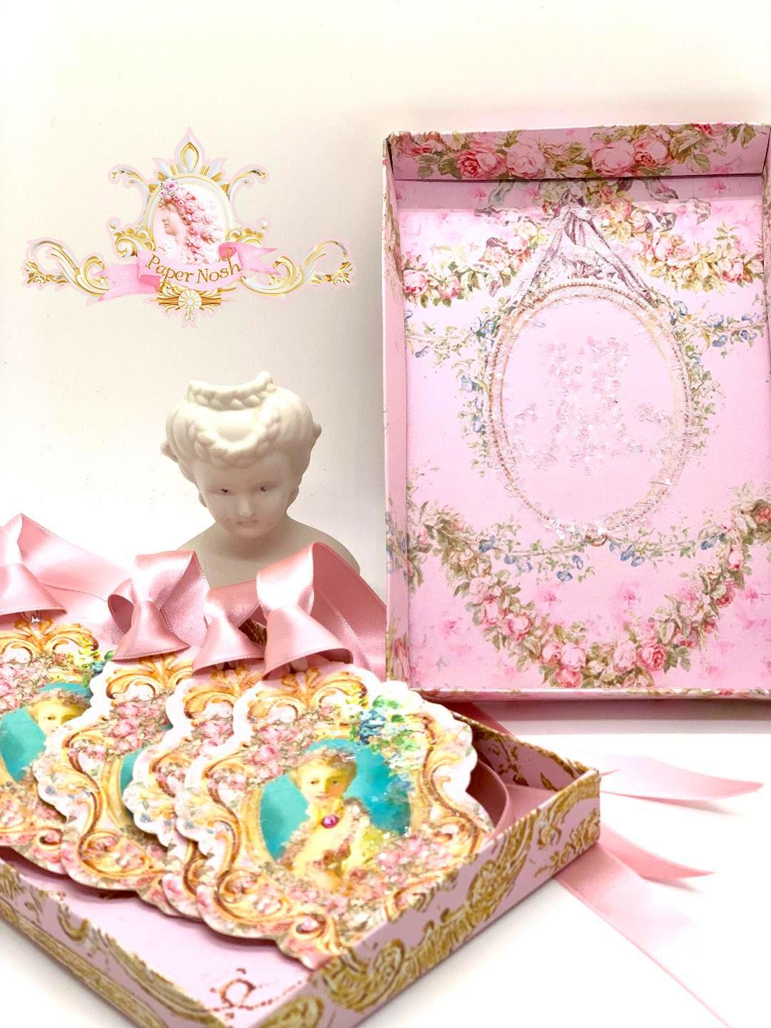 Marie Antoinette Baroque Portrait Handmade Box and Set of Four