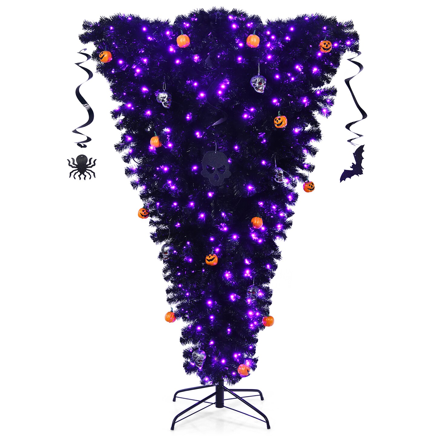 Costway 6ft Upside Down Christmas Halloween Tree Black w/270 Purple LED Lights