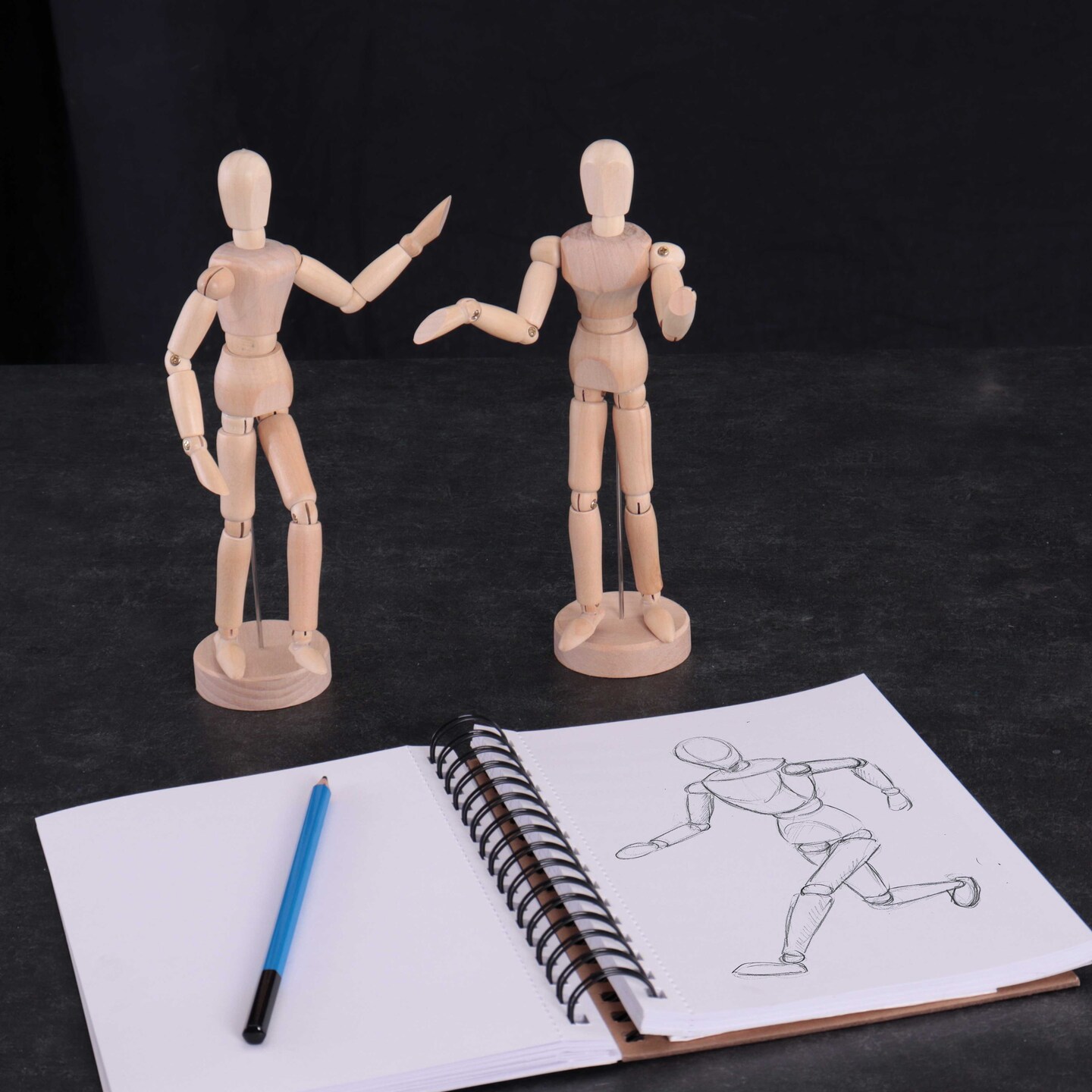 Wood 8&#x22; Artist Drawing Manikin Articulated Mannequin with Base and Flexible Body - Perfect For Drawing the Human Figure (8&#x22; Pair - Male &#x26; Female)