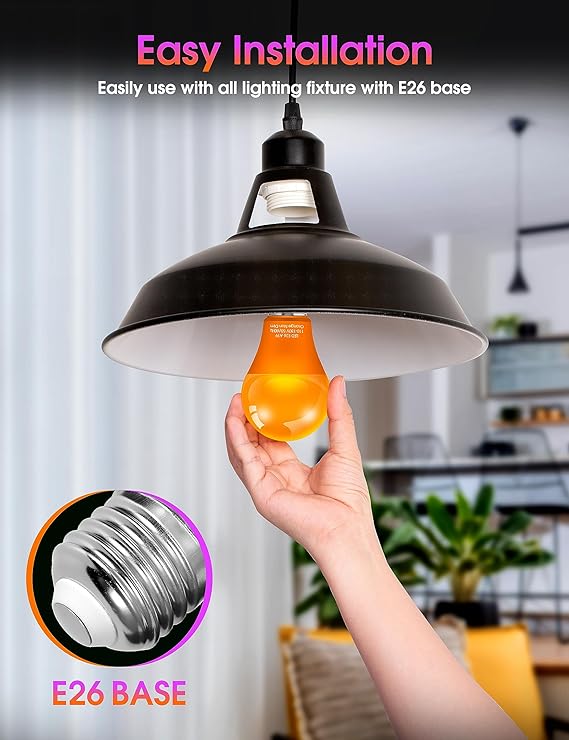 Purple Orange Light Bulbs Outdoor [ 4 Pack ] LED A19 Halloween Light Bulbs LED Orange Light 9W (60W Equivalent) - E26 Purple LED Light Bulb for Porch Light Colored Christmas Party Home Decor