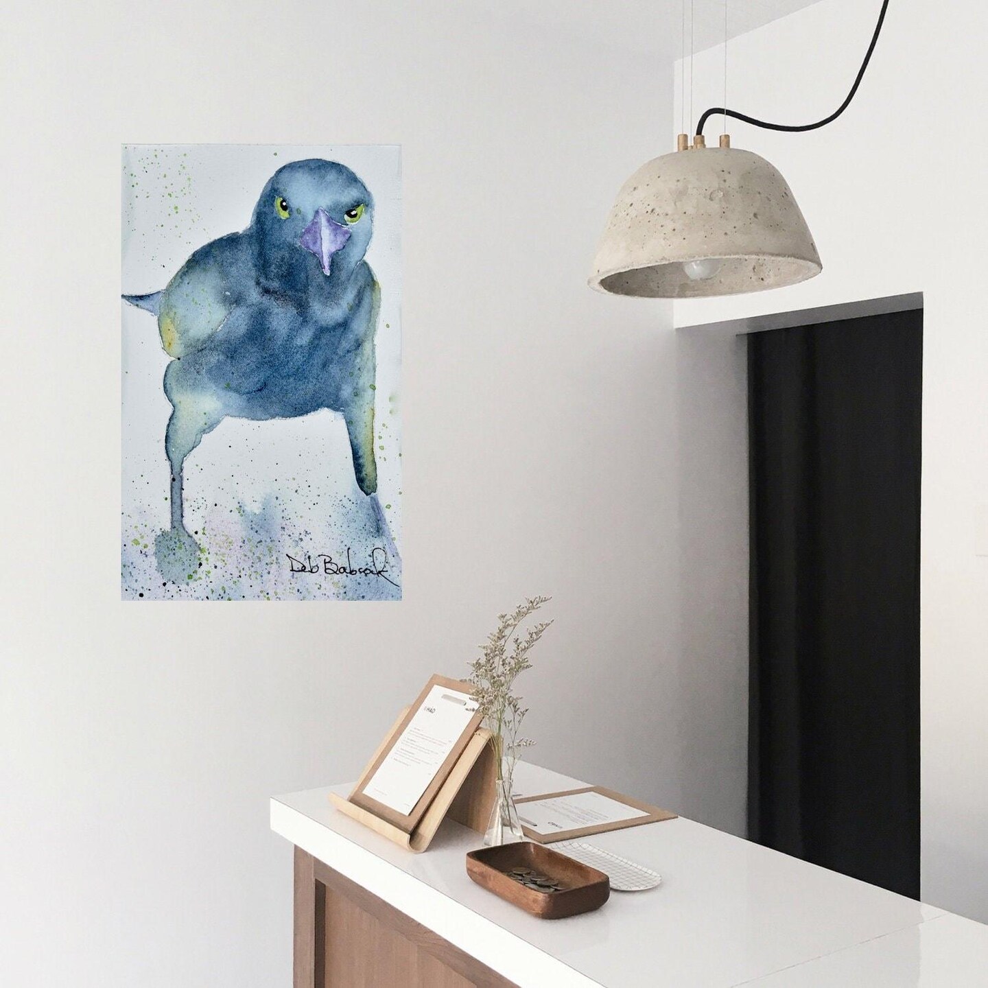 Angry Bird Original Painting. Crow Raven Blackbird Watercolor.
