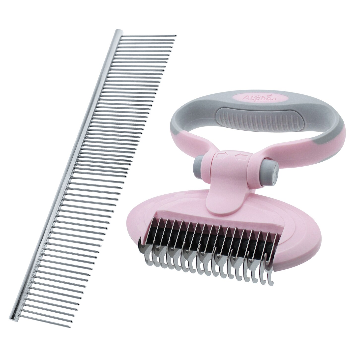 MiMu Deshedding Brush 2-Sided Undercoat Grooming Rake with Smart Handle and Comb