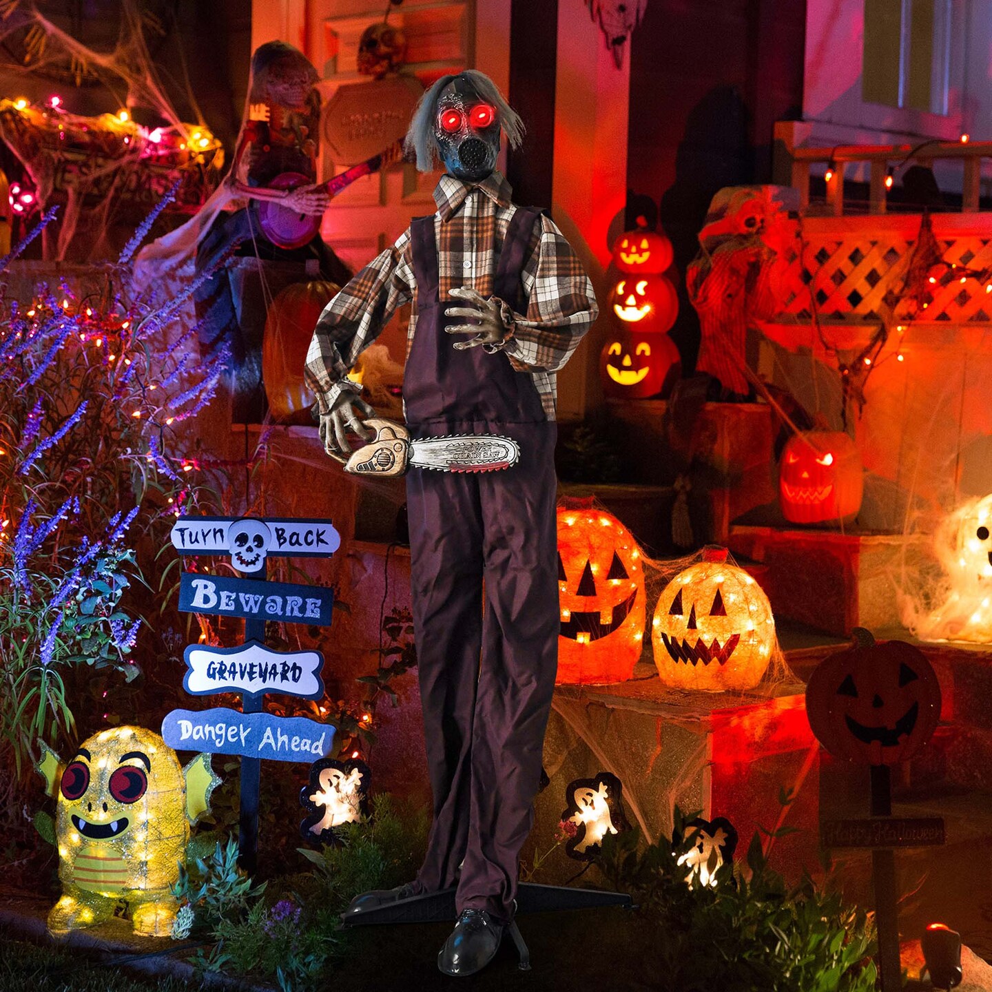 Costway Halloween Animatronic Shaking Haunted Man w/ Chainsaws Life Size Scary Bio-Human w/ Sound Activated Design & Control Button