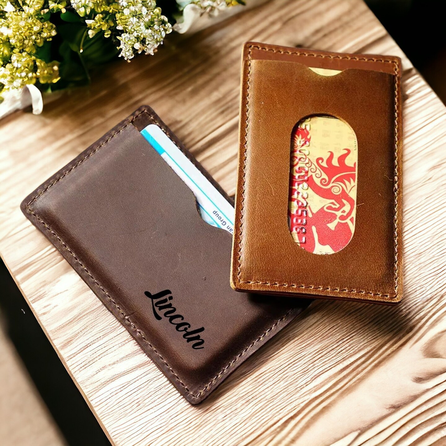 Handmade Distressed Leather Wallet For Men - Minimalist Card Holder In Dark Brown
