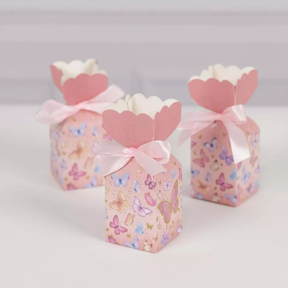25 Pink Floral Top Party Favor Boxes Butterfly Print Events Decorations Supplies