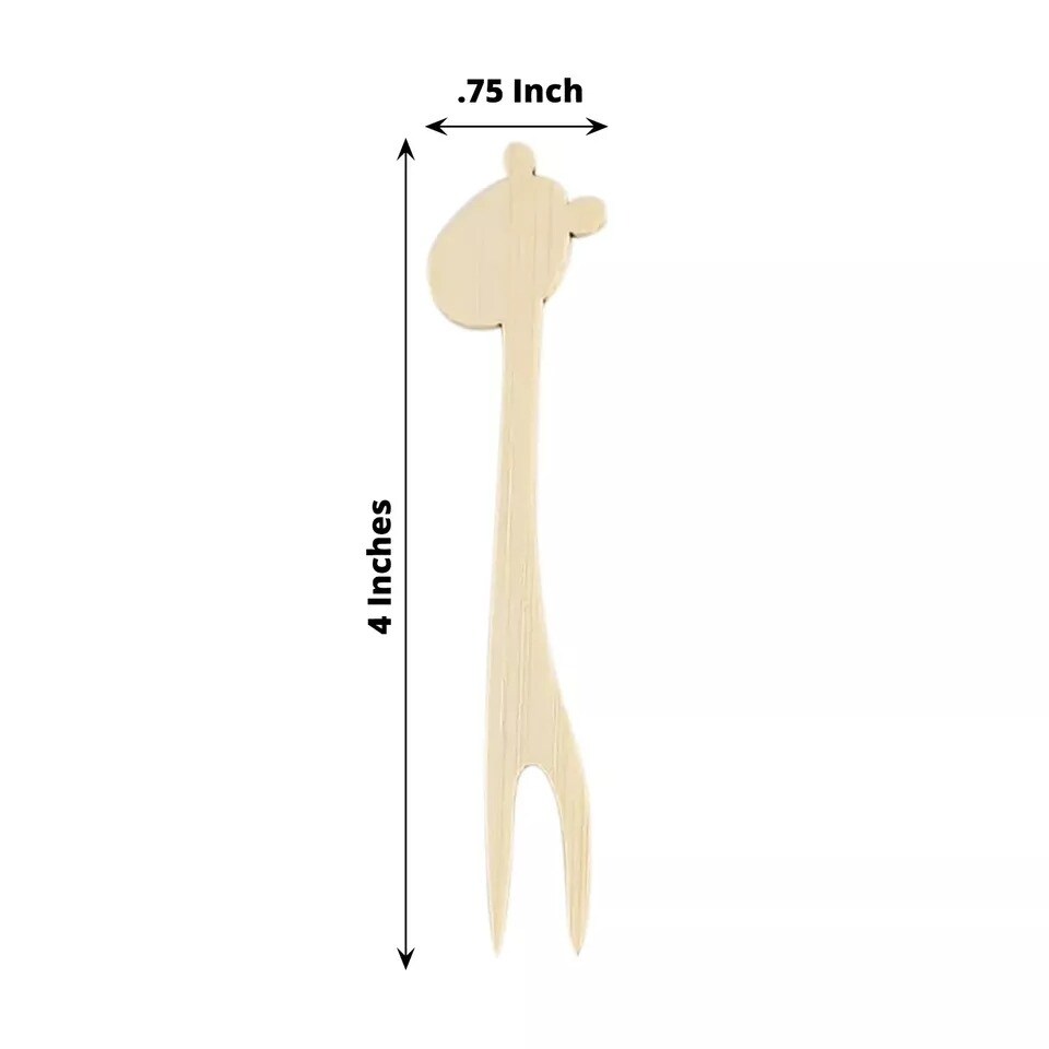 100 Natural Sustainable Bamboo Mini Forks Giraffe Cocktail Picks Party Events