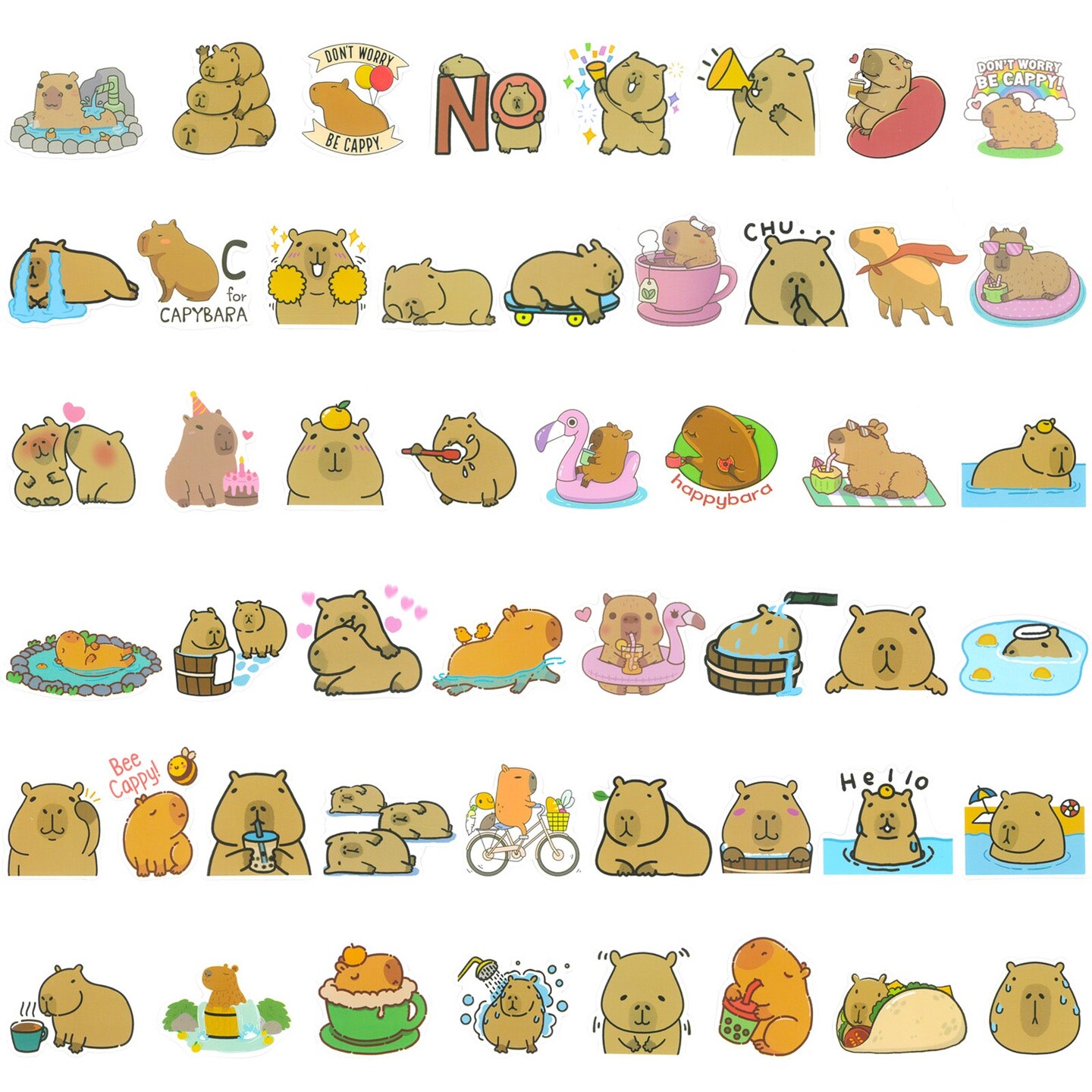Wrapables Waterproof Vinyl Stickers for Water Bottles, Laptop, Phones, Skateboards, Decals for Teens, 100pcs Capybaras