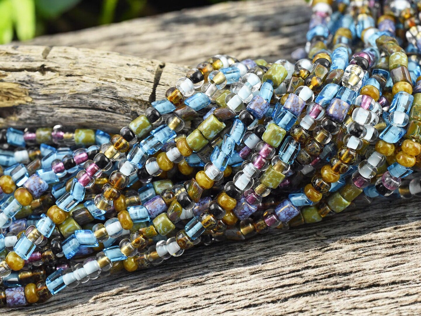 6/0 Aged Dark Ice Picasso Czech Glass Seed Bead Tube Mix (22&#x22; Strand)