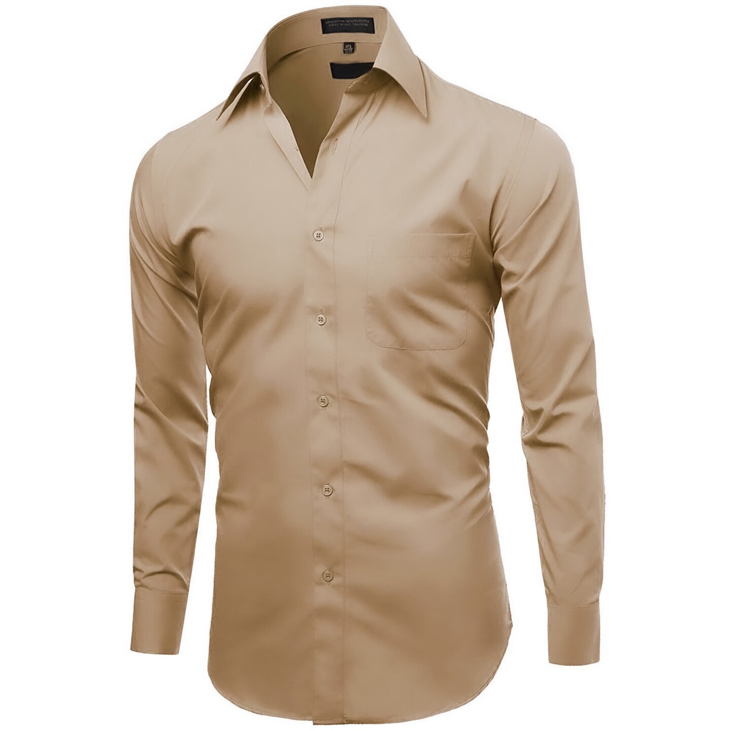 Men&#x2019;s Solid Khaki Long Sleeve Dress Shirt