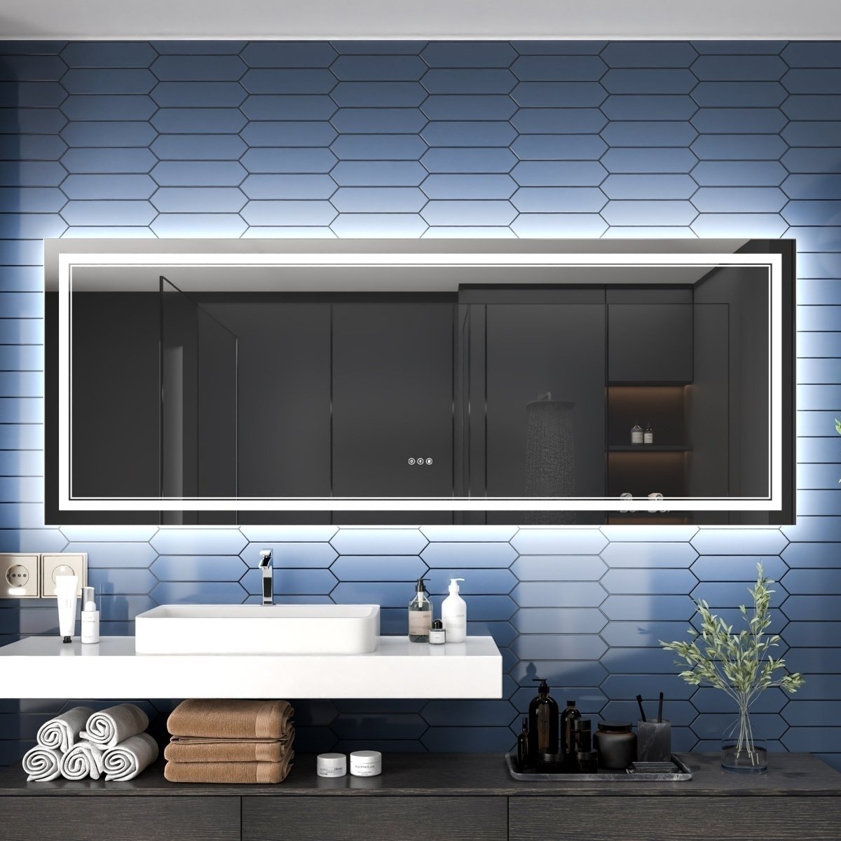 Linea 84 Led Heated Bathroom Mirror Anti Fog Dimmable Backlit 32In X 84In