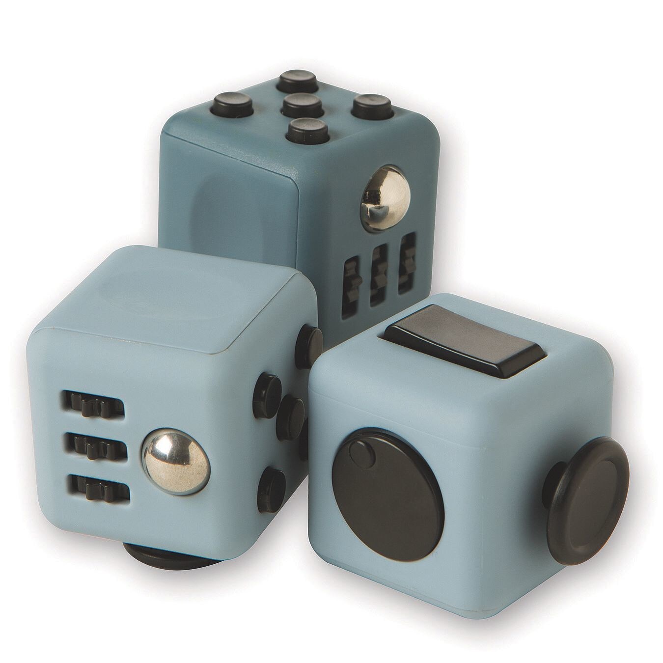 Fidget Cubes, Three 1-1/4" Plastic Cubes with Different Sensory Activities on Each Side to Improve Focus and Calm Anxiety (Pack of 3)