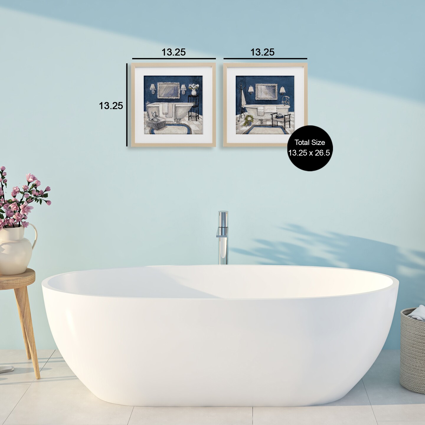 Stupell Industries Elegant Blue Bath 2 Piece Black Framed Print Under Glass Set, design by Charlene Olson