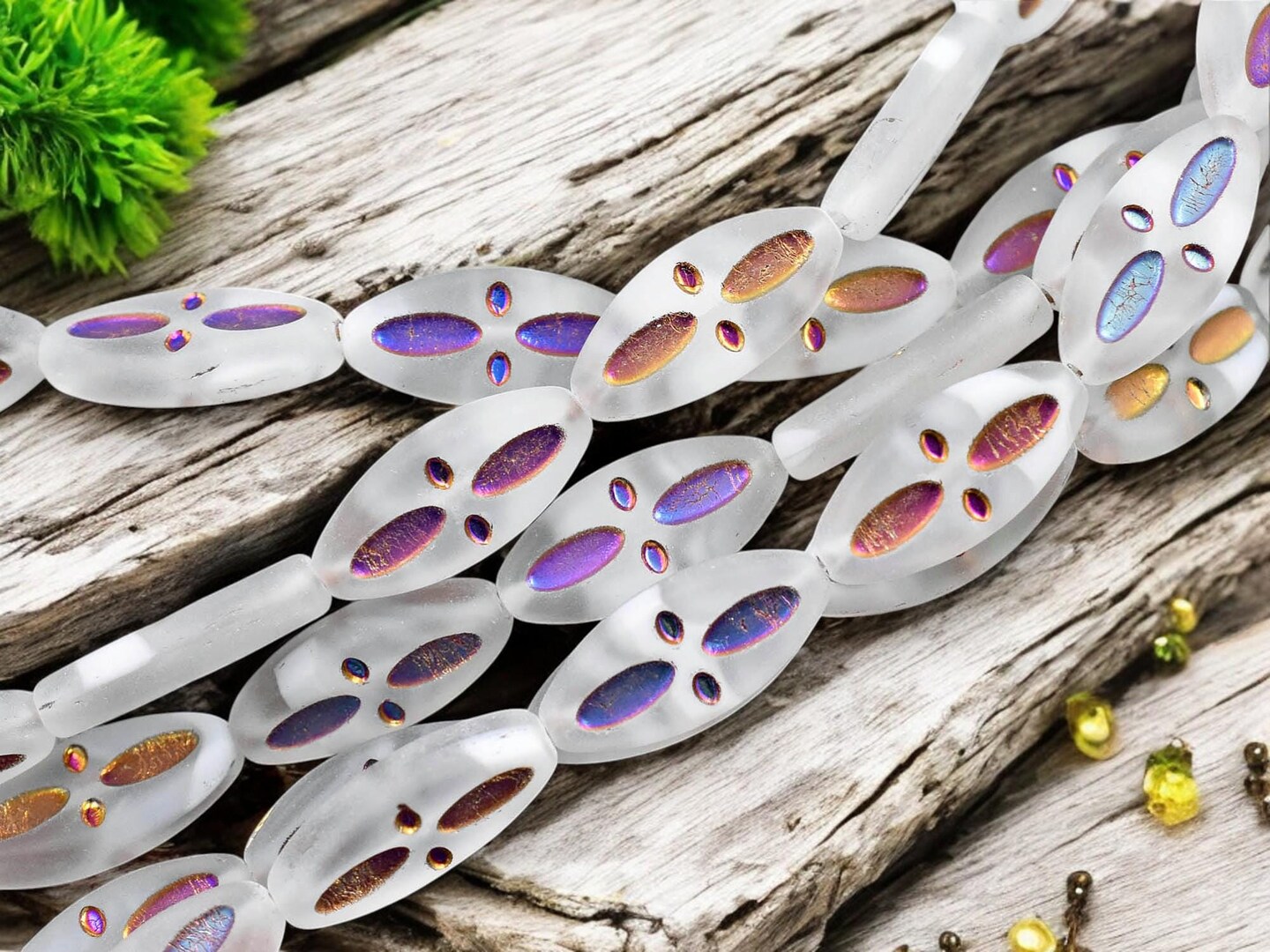 *8* 20x9mm Metallic Volcano Washed Matte White Crystal Cloud Marquise Oval Beads