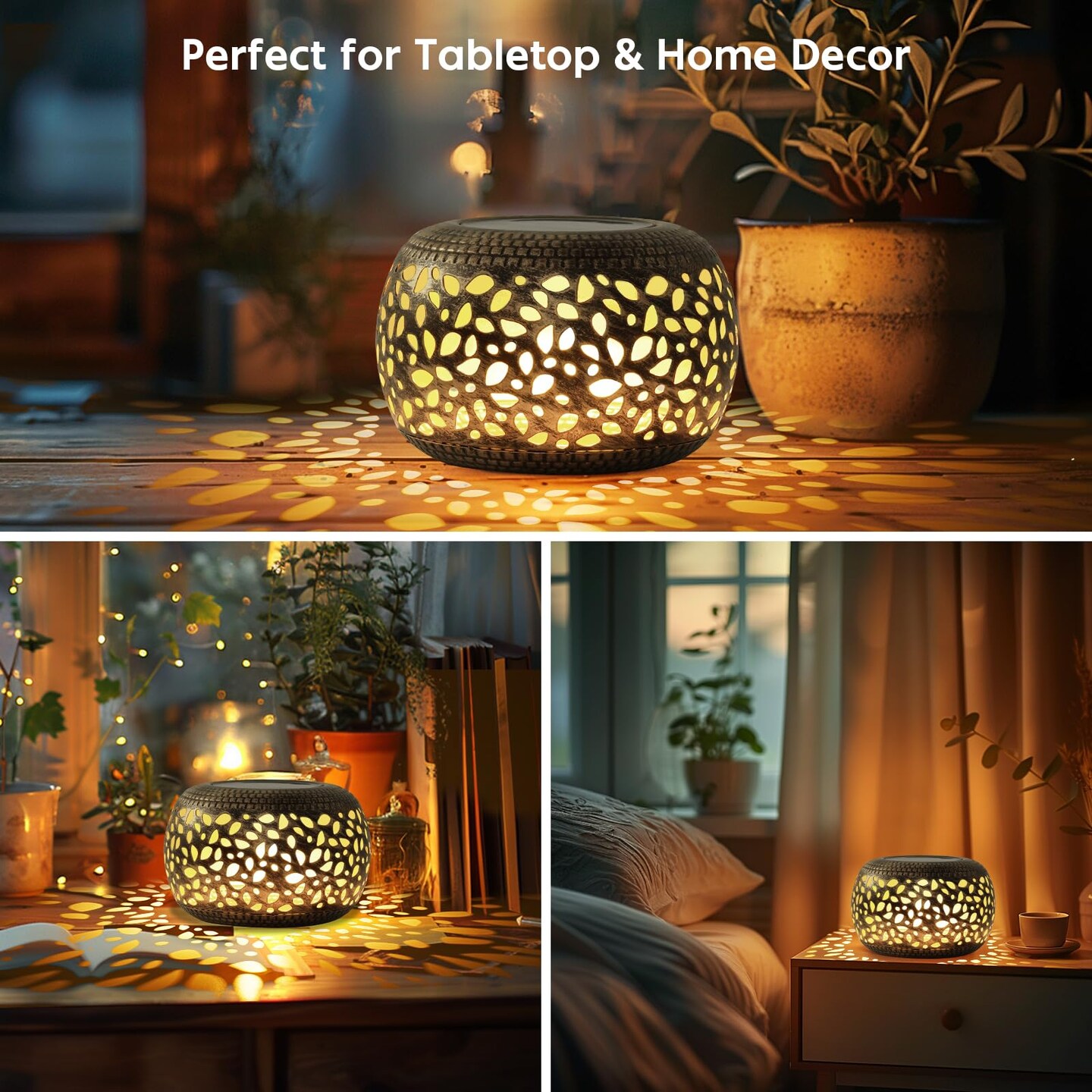 Solar Lanterns Waterproof Outdoor Decor: 2 Pack Hollow Out Retro Metal Solar Lights, Unique Gardening Gifts for Women Mom, Outside Garden Yard Porch Lawn Indoor Tabletop Decorations, 2 Lighting Colors