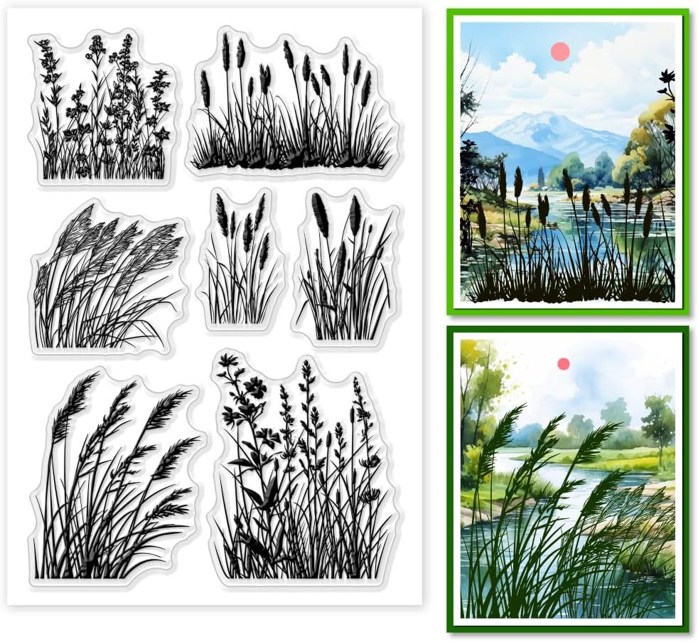 Grass Weed Clear Stamps for Card Making, Clear Silicone Stamp Reed Transparent Craft Seal Stamp Plants Rubber Stamp