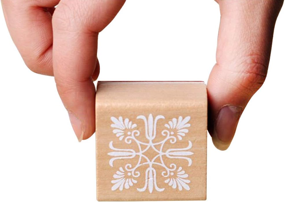 12 Pcs Wooden Stamps Floral Pattern Rubber Stamp Circles and Squares Decorative Rubber Wooden Stamps
