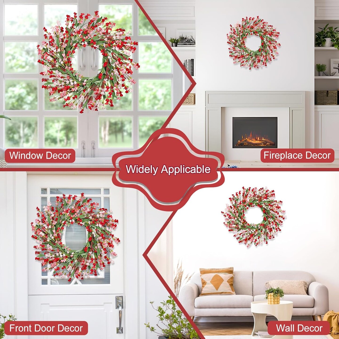 Summer Wreaths for Front Door - 26 Inch Summer Summer Front Door Wreath, Artificial Paper Flower Wreath for Indoor Outdoor Home Door Wall Window Wedding Background Decor (Red Pink)