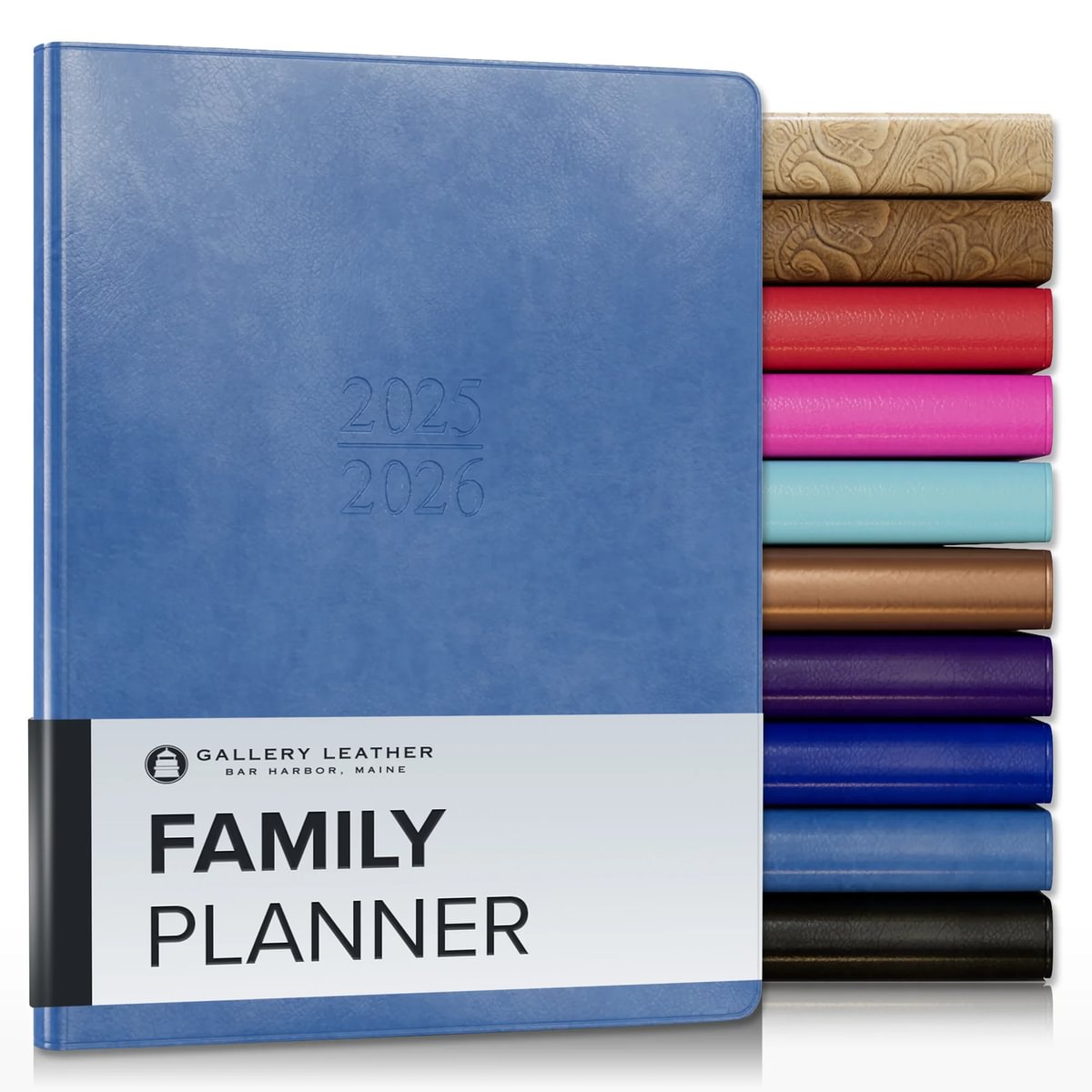 Gallery Leather Family Planner 2026 for moms, Elegantly Bound Calendar Planner and Notebook with Stylish White Page Edges, 18 Months - 9 x 7