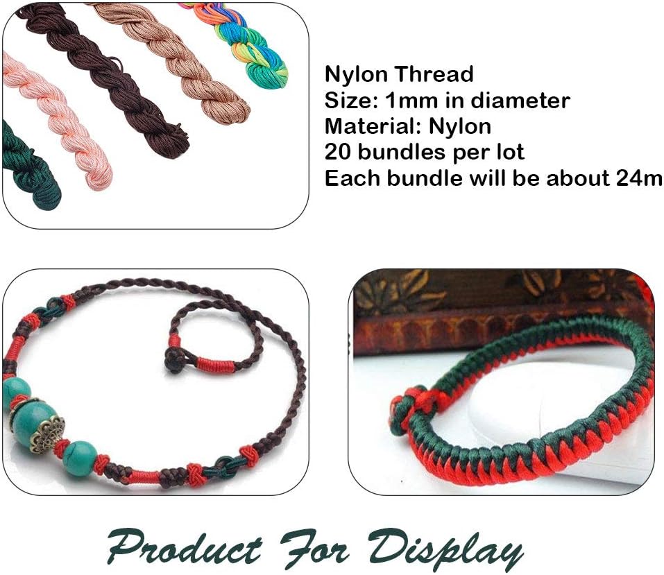 480 Yard 1mm Nylon String Chinese Knotting Cord 20 Colors Nylon Thread Kumihimo Macrame Thread Braided Beading String Cord Blinds Lift Cord for Macrame Friendship Bracelet Hair Decor
