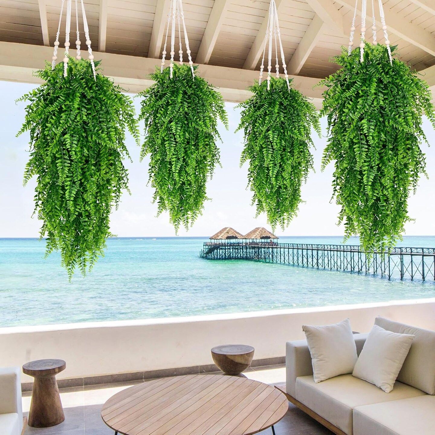 4Pcs Fake Hanging Plants Artificial Ferns for Outdoors