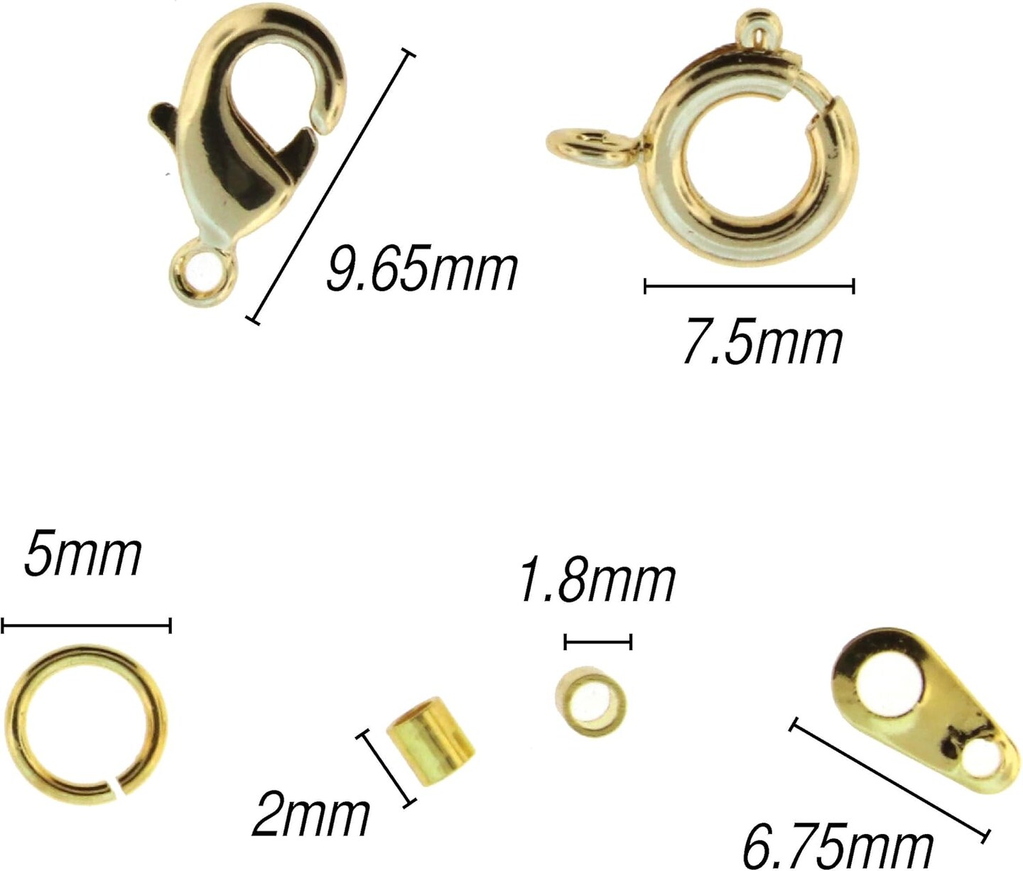 The Beadsmith Basic Elements Findings Assortments for Jewelry Making and Repair, Includes Lobster Clasps, Spring Rings, Jump Rings, End Tags, and Crimp Beads, Gold Color