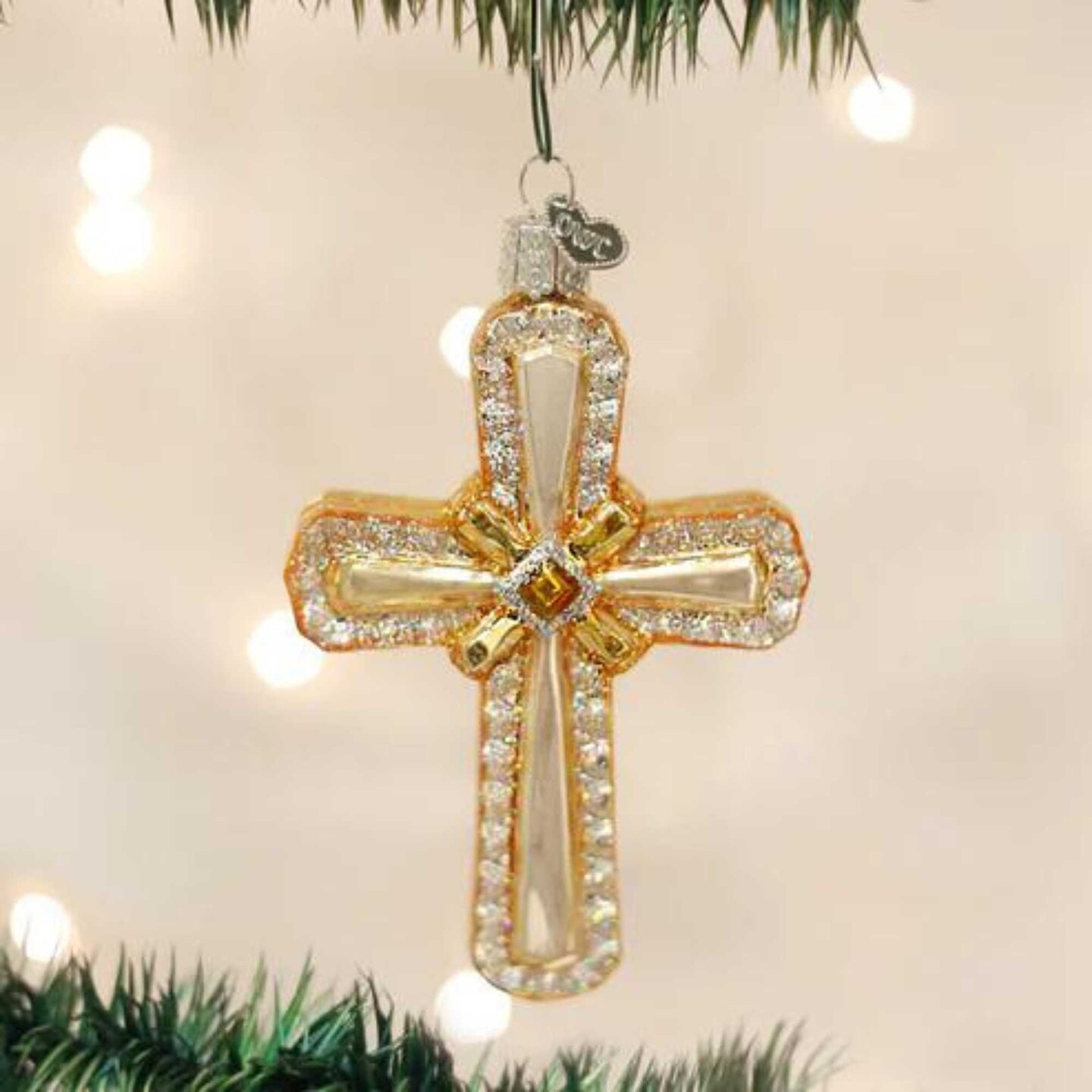 Old World Christmas 4.0 Inch Holy Cross Christmas Tree Ornament , Ornament Religious Silver Gold