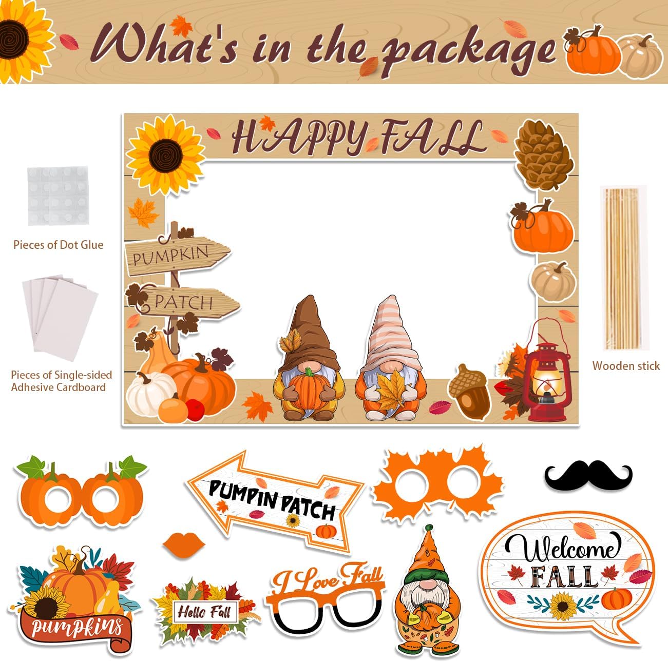 Fall Decor Happy Fall Gnomes Pumpkin Photo Booth Frame and Props