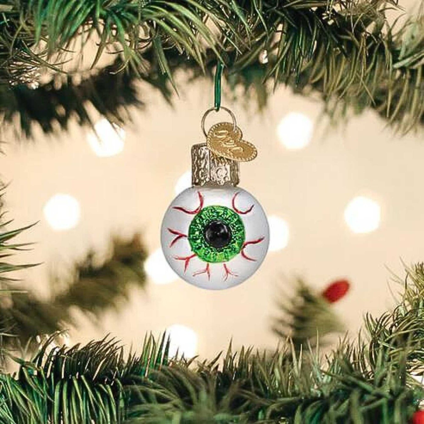 Old World Christmas 1.5 Inch Mini Evil Eye Halloween Tree Ornament , Green Blood Shot