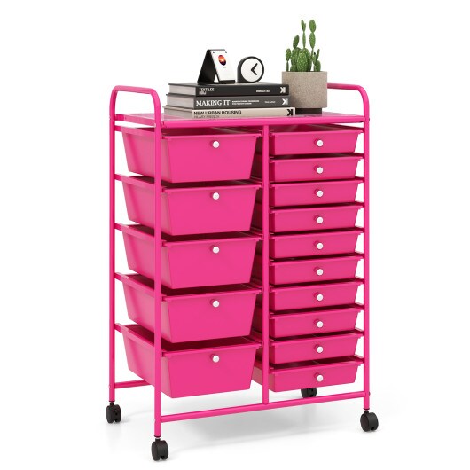 15-Drawers Multi-Use Rolling Storage Organizer Cart with Chrome Finish Steel Frame Perfect for Any Room