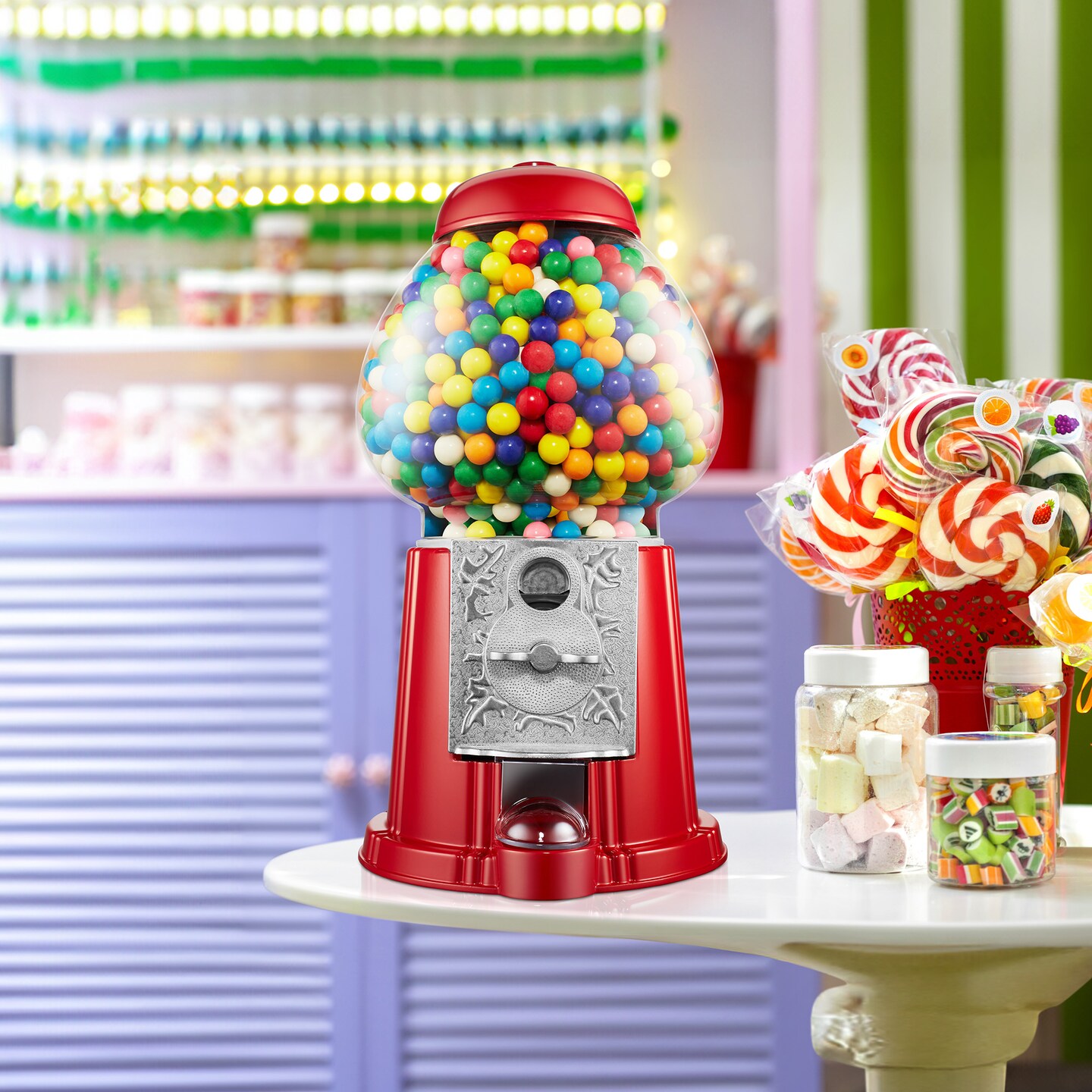 Olde Midway Gumball Machines with Glass Globe and Metal Base, Vintage-Style Bubble Gum Candy Dispenser