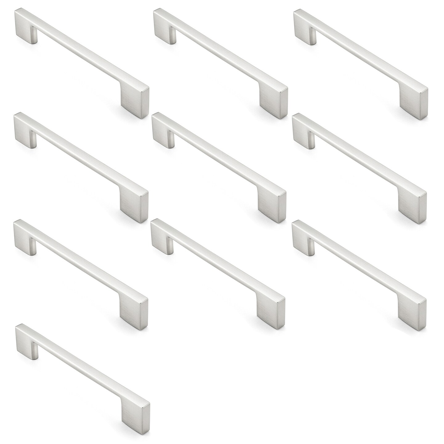 Cauldham Solid Kitchen Cabinet Pulls Handles (5&#x22; Hole Centers) - Modern Thin Profile Drawer/Door Hardware - Style M255 - Satin Nickel