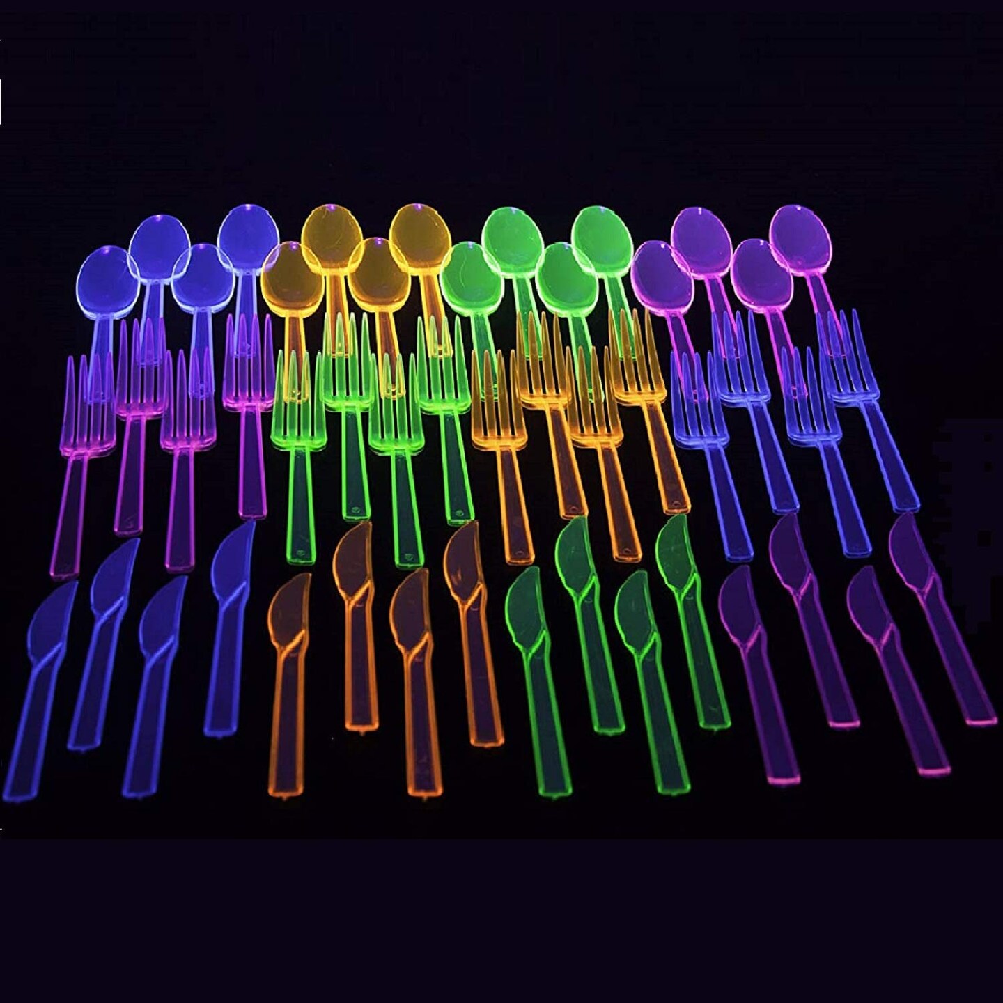 Party Essentials Hard Plastic Cutlery Combo Pack, 64 Place Settings, Assorted Neon Brights,N124890-4,192